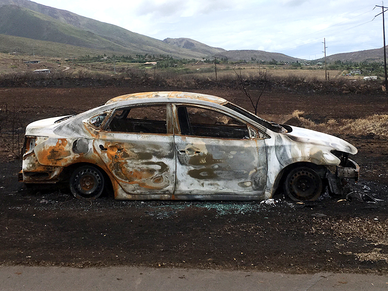car destroyed by fire on Maui Hawaii