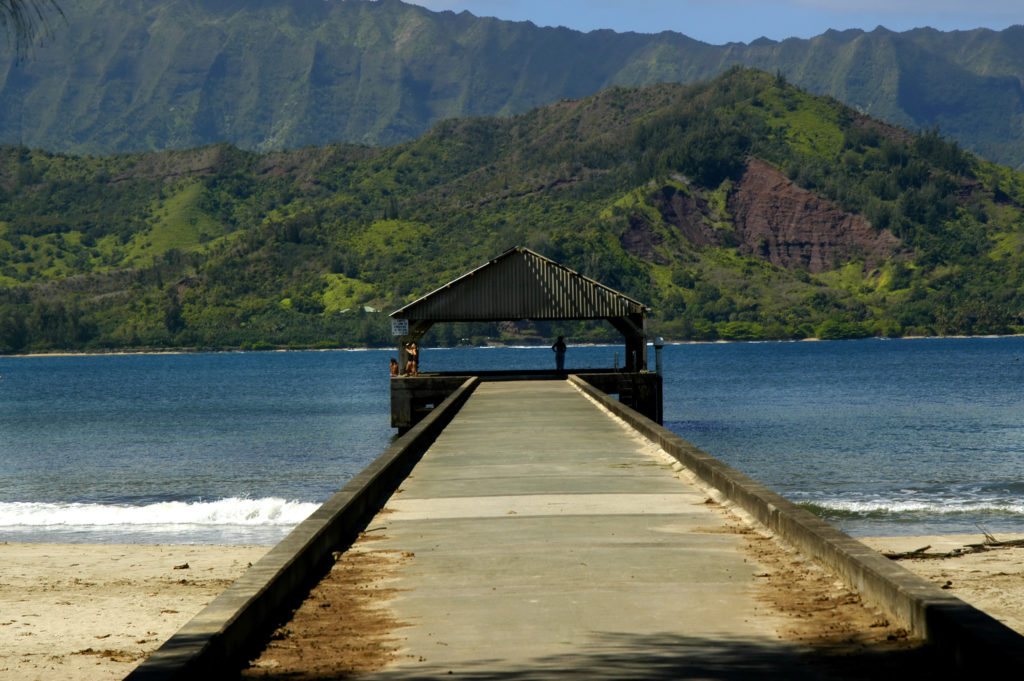 Hanalei Pier is located at the mouth of the Hanalei River