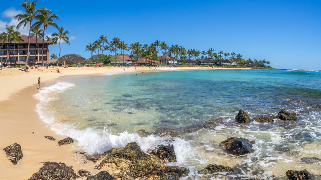 PoÊ»ipÅ« Beach Park is located on the southern coast of KauaÊ»i island in Hawaii